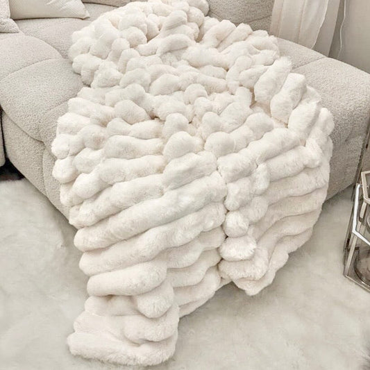 Isla Cream Chunky Ribbed Faux Fur Throw Textiles 