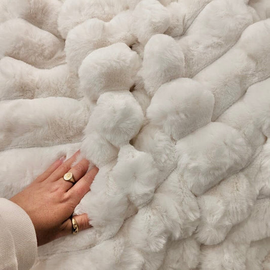 Isla Cream Chunky Ribbed Faux Fur Throw Textiles 