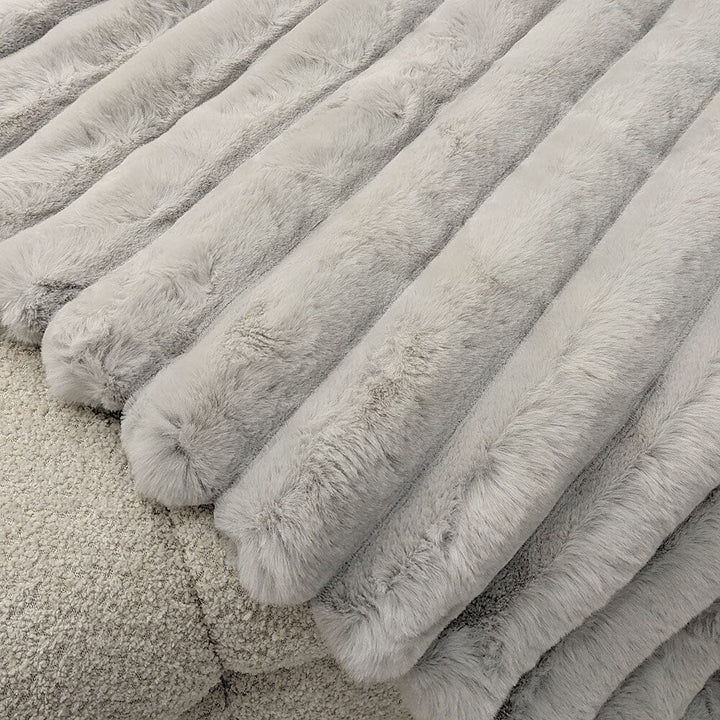 Isla Grey Chunky Ribbed Faux Fur Throw Textiles 