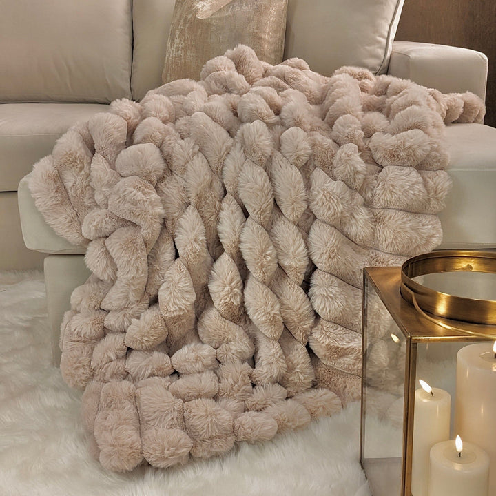 Isla Oatmeal Chunky Ribbed Faux Fur Throw Textiles 