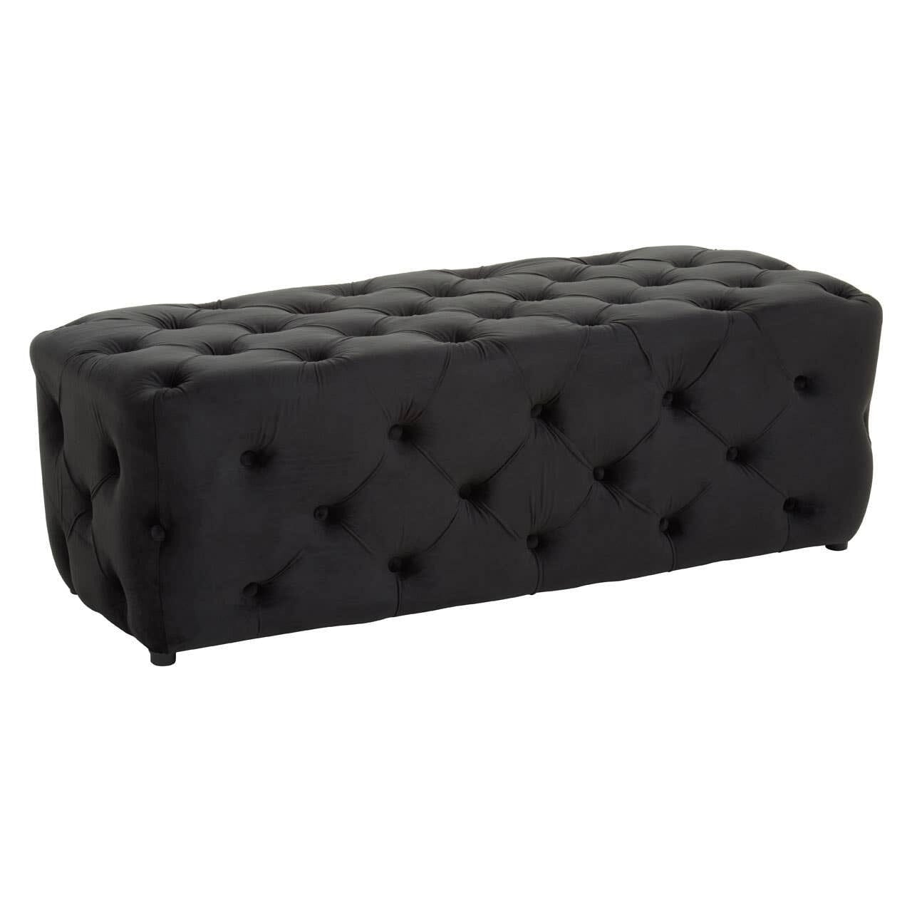 Ismerie Black Velvet Buttoned Bench Furniture 