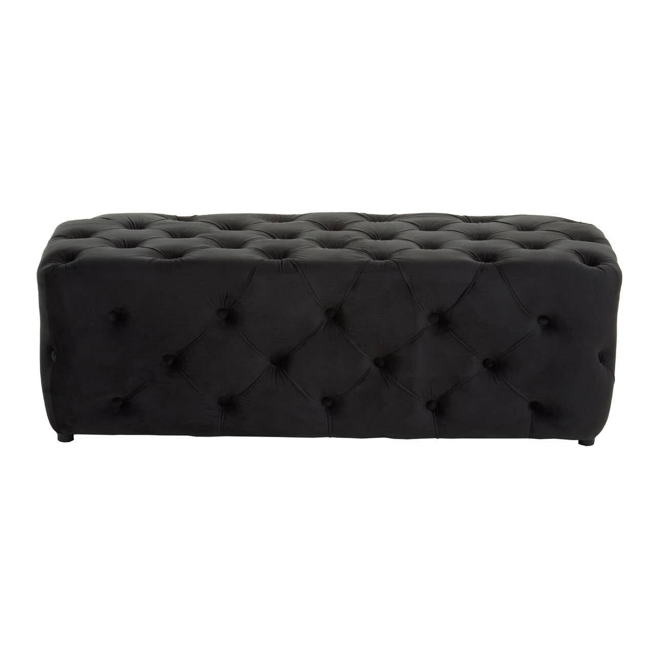Ismerie Black Velvet Buttoned Bench Furniture 