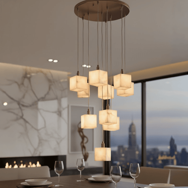 Isobelle Luxury Bronze & Alabaster 10 Light Chandelier Lighting 