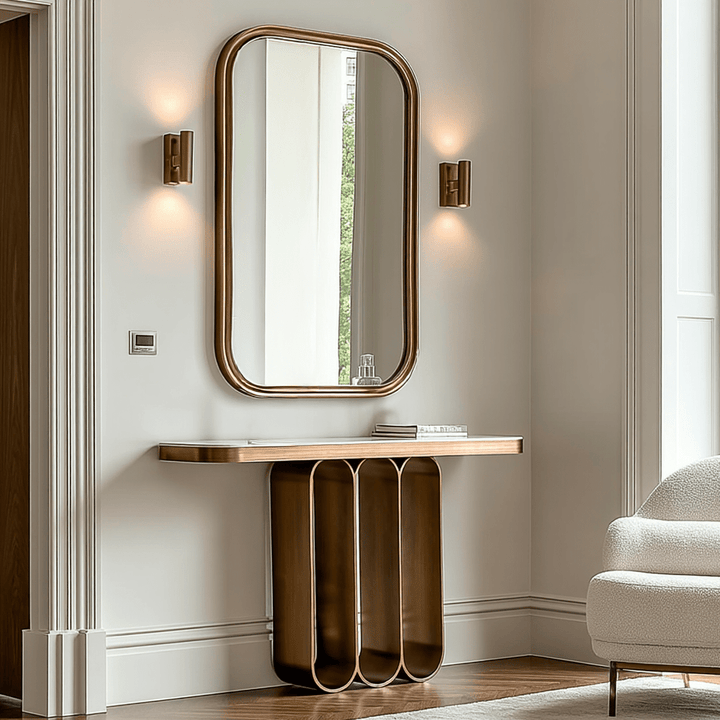 Isolenne Brushed Gold Stone Topped Console Table Furniture 