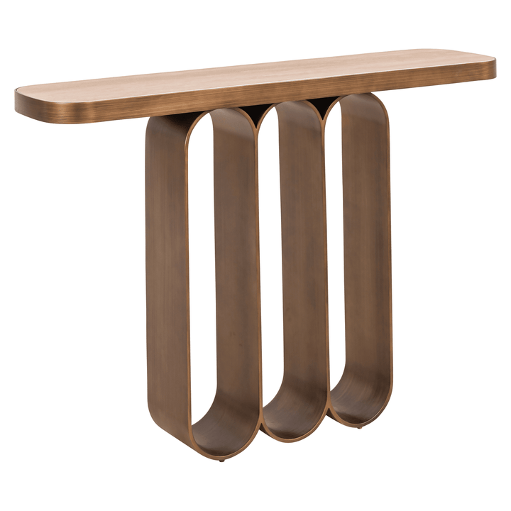Isolenne Brushed Gold Stone Topped Console Table Furniture 
