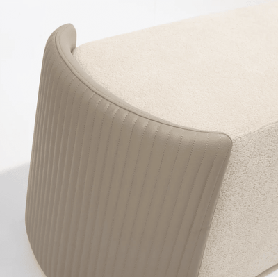 Ivenne Beige Textured Chenille Bench with Leather Accents Furniture 