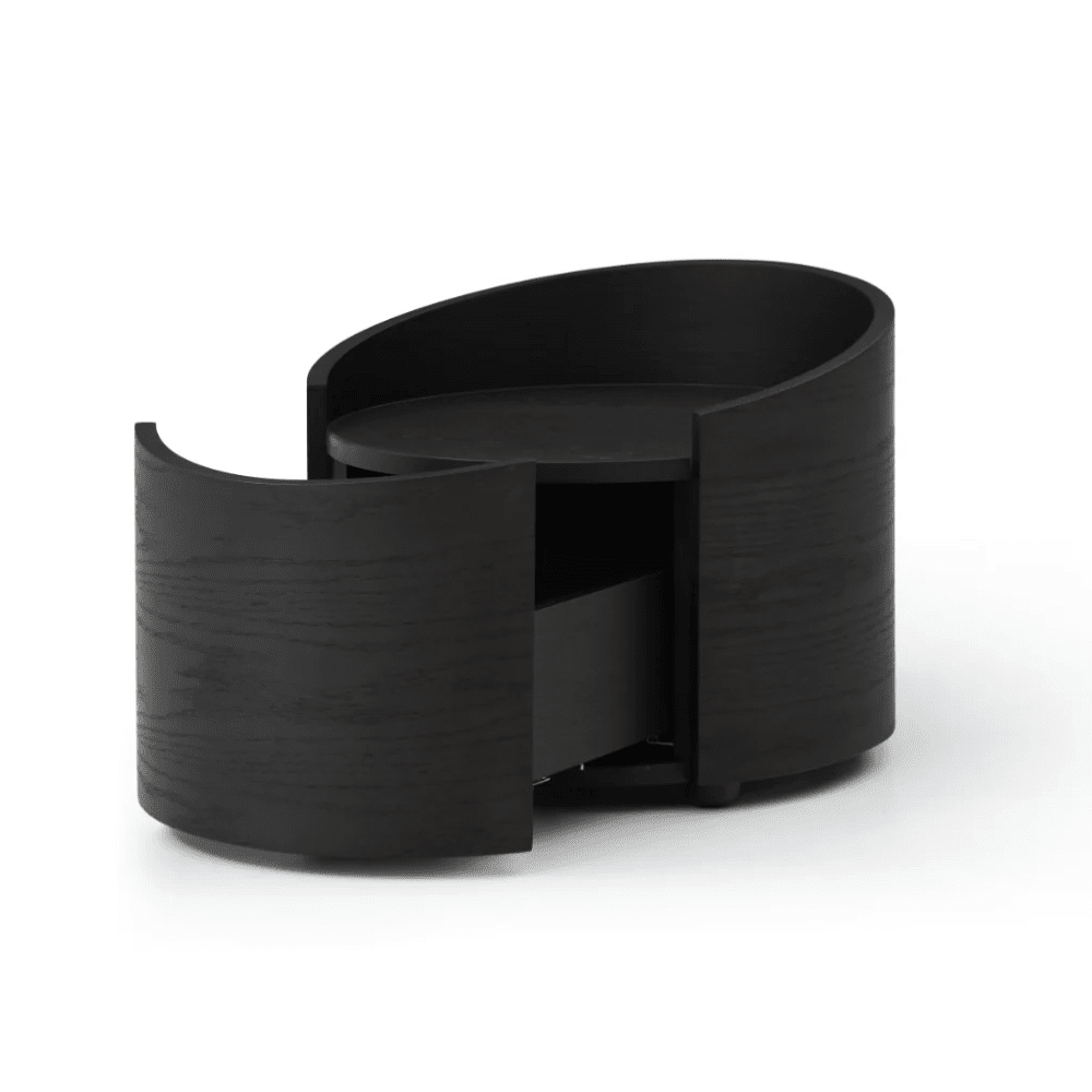 Ivillia Black Round Wooden Bedside Table Furniture 