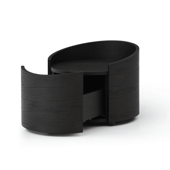 Ivillia Black Round Wooden Bedside Table Furniture 