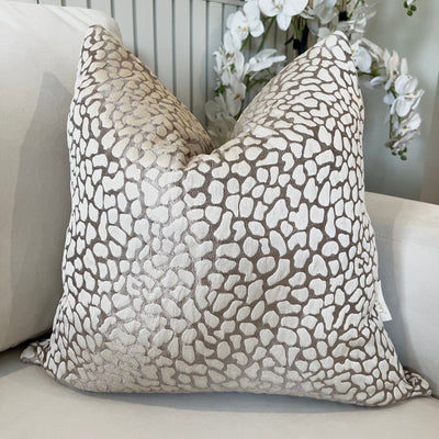 Ivy Mink & Cream Leopard Print Textured Feather Filled Cushion - 50x50cm Textiles 