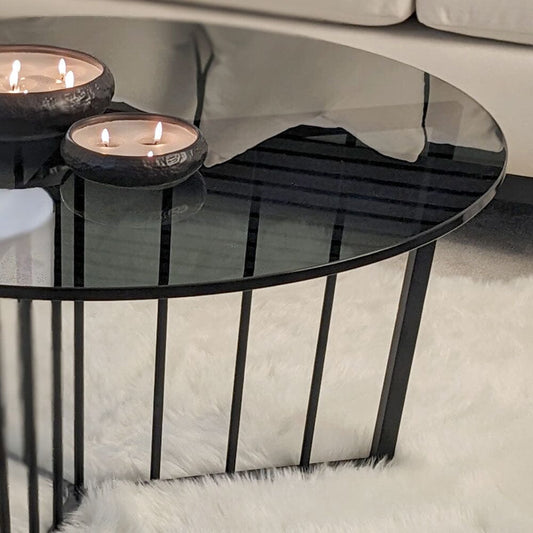 Jace Black Tinted Glass Round Coffee Table Furniture 