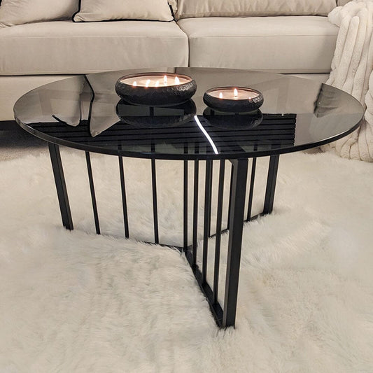 Jace Black Tinted Glass Round Coffee Table Furniture 