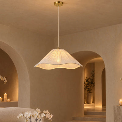 Jasmine Cream Fabric Wavy Edge Pendant Ceiling Light Lighting 