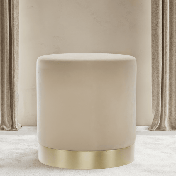 Jaycee Beige & Gold Medium Round Stool Furniture 