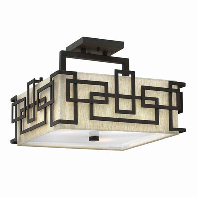 Jennifer Bronze 3 Light Semi-Flush Ceiling Light with Linen Shade Lighting 