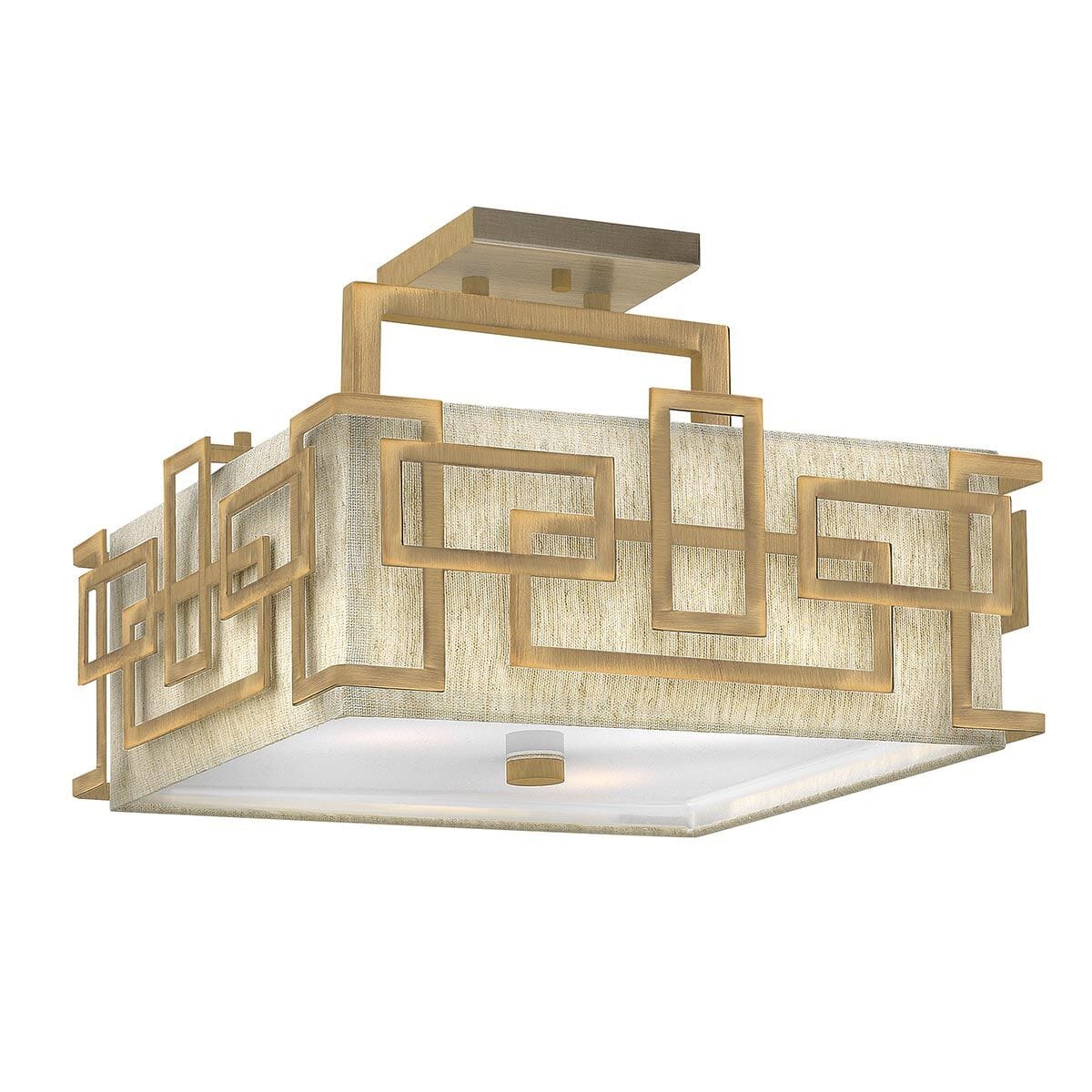 Jennifer Brushed Brass 3 Light Semi-Flush Ceiling Light with Linen Shade Lighting 