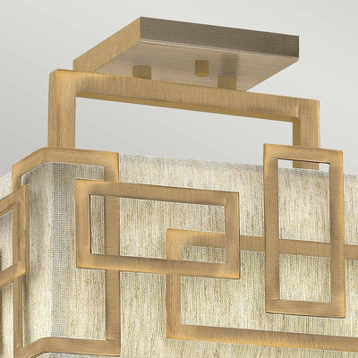 Jennifer Brushed Brass 3 Light Semi-Flush Ceiling Light with Linen Shade Lighting 