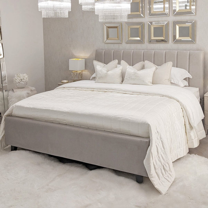 Jessabelle Luxury Grey Velvet Panelled Bed Beds and Headboards 