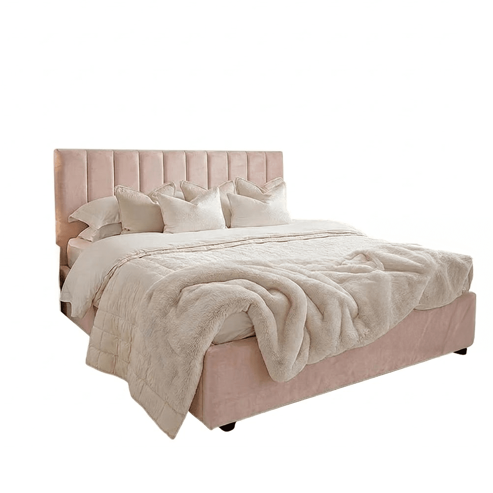 Jessabelle Luxury Petal Pink Velvet Panelled Bed 