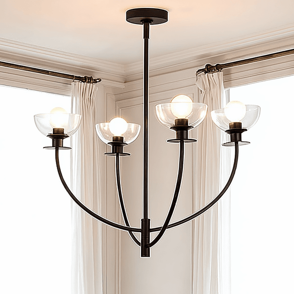 Jessica 4 Light Matte Black & Glass Chandelier Lighting 