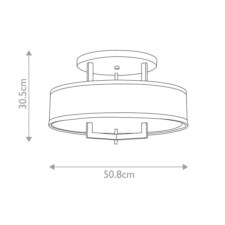 Jessie Brushed Brass 3 Light Semi-Flush Ceiling Light with Linen Shade Lighting 