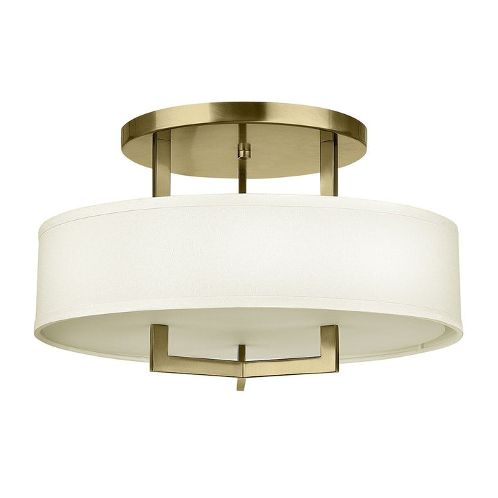 Jessie Brushed Brass 3 Light Semi-Flush Ceiling Light with Linen Shade Lighting 