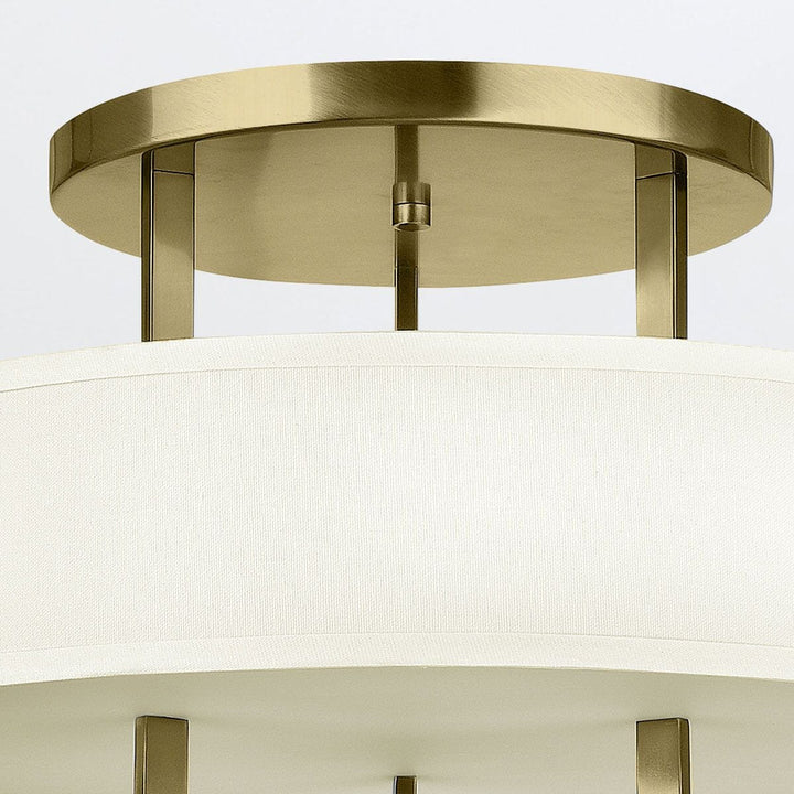 Jessie Brushed Brass 3 Light Semi-Flush Ceiling Light with Linen Shade Lighting 