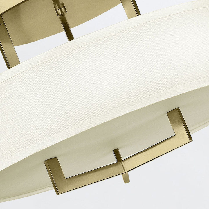 Jessie Brushed Brass 3 Light Semi-Flush Ceiling Light with Linen Shade Lighting 
