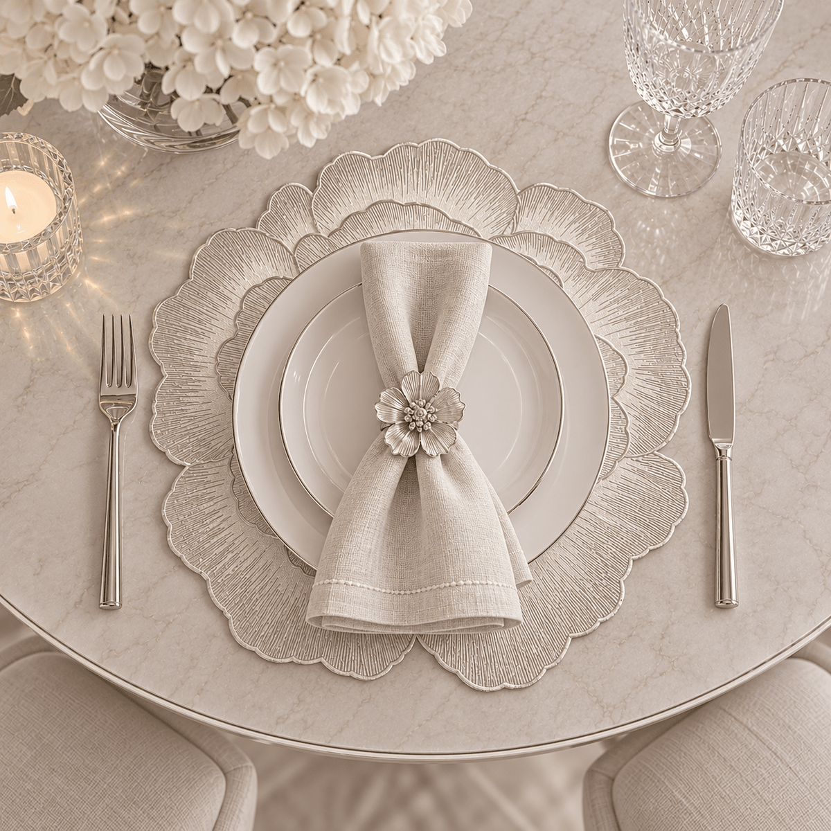 Jodie Silver Flower Placemat Accessories 