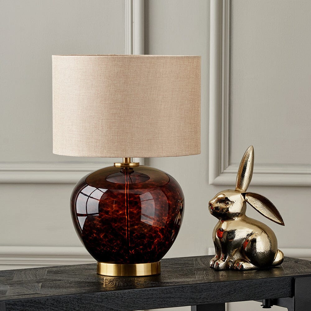Jomelle Tortoiseshell Rounded Glass Table Lamp Lighting 