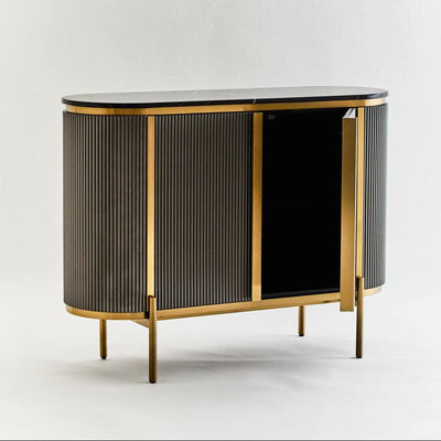 Junia Grey & Gold Ribbed 2 Door Sideboard with Black Marble Top Furniture 