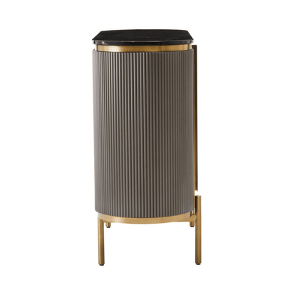Junia Grey & Gold Ribbed 2 Door Sideboard with Black Marble Top Furniture 