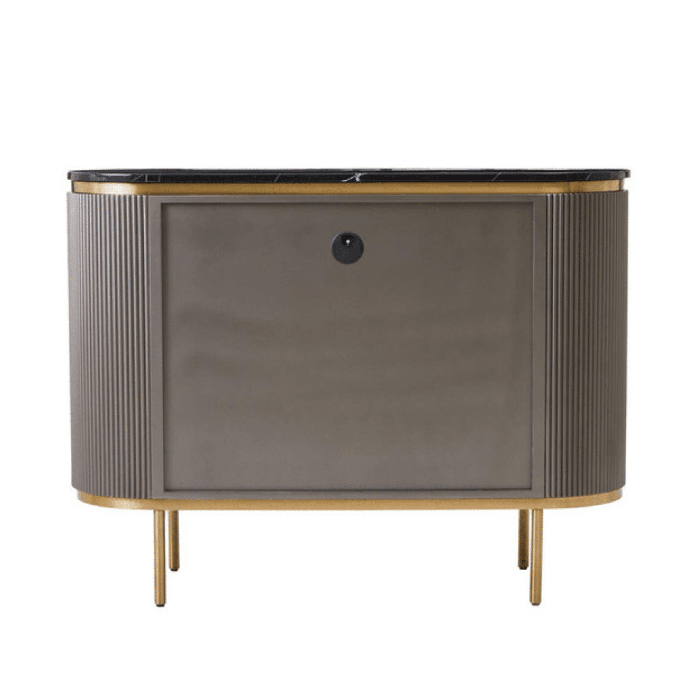 Junia Grey & Gold Ribbed 2 Door Sideboard with Black Marble Top Furniture 