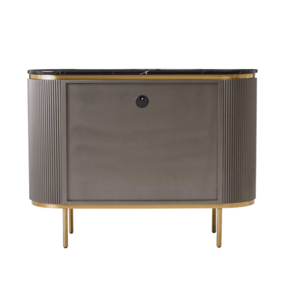 Junia Grey & Gold Ribbed 2 Door Sideboard with Black Marble Top Furniture 