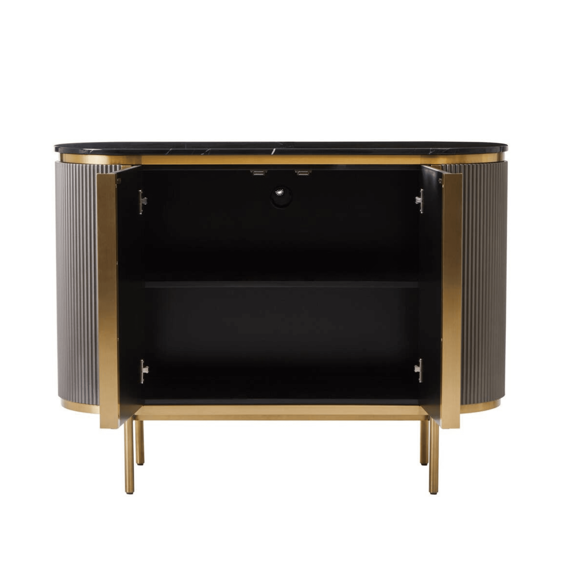 Junia Grey & Gold Ribbed 2 Door Sideboard with Black Marble Top Furniture 