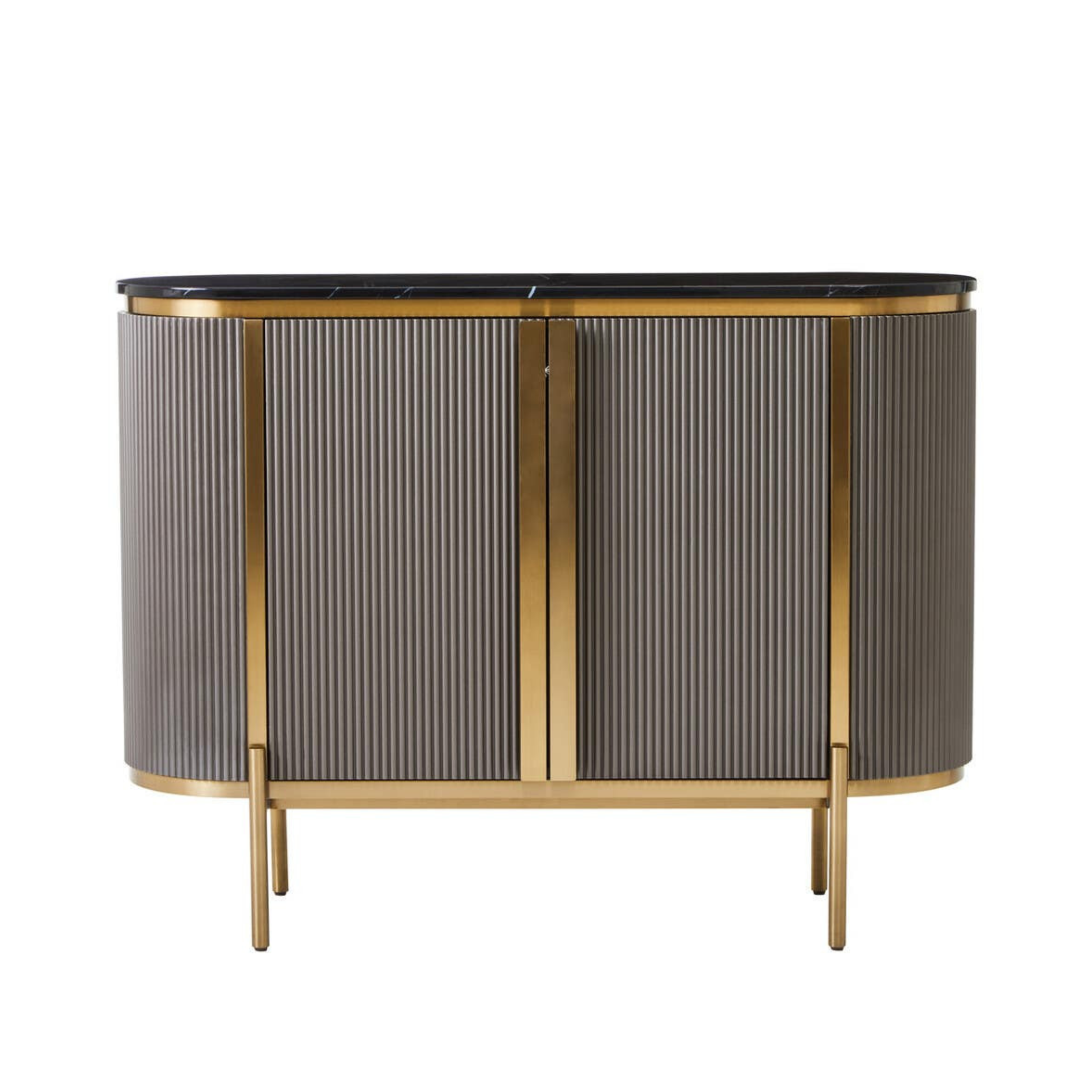 Junia Grey & Gold Ribbed 2 Door Sideboard with Black Marble Top Furniture 