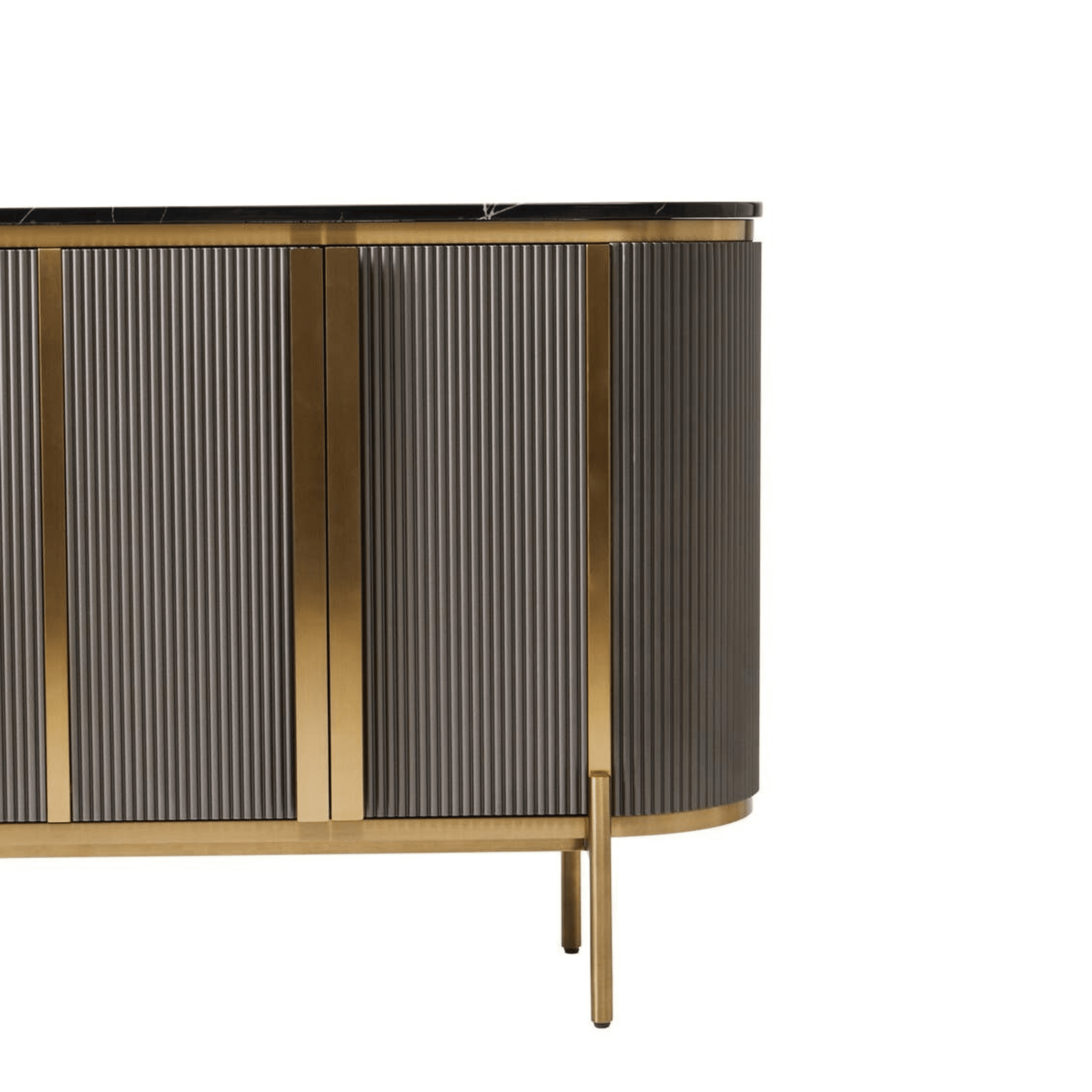 Junia Grey & Gold Ribbed 4 Door Sideboard with Black Marble Top Furniture 