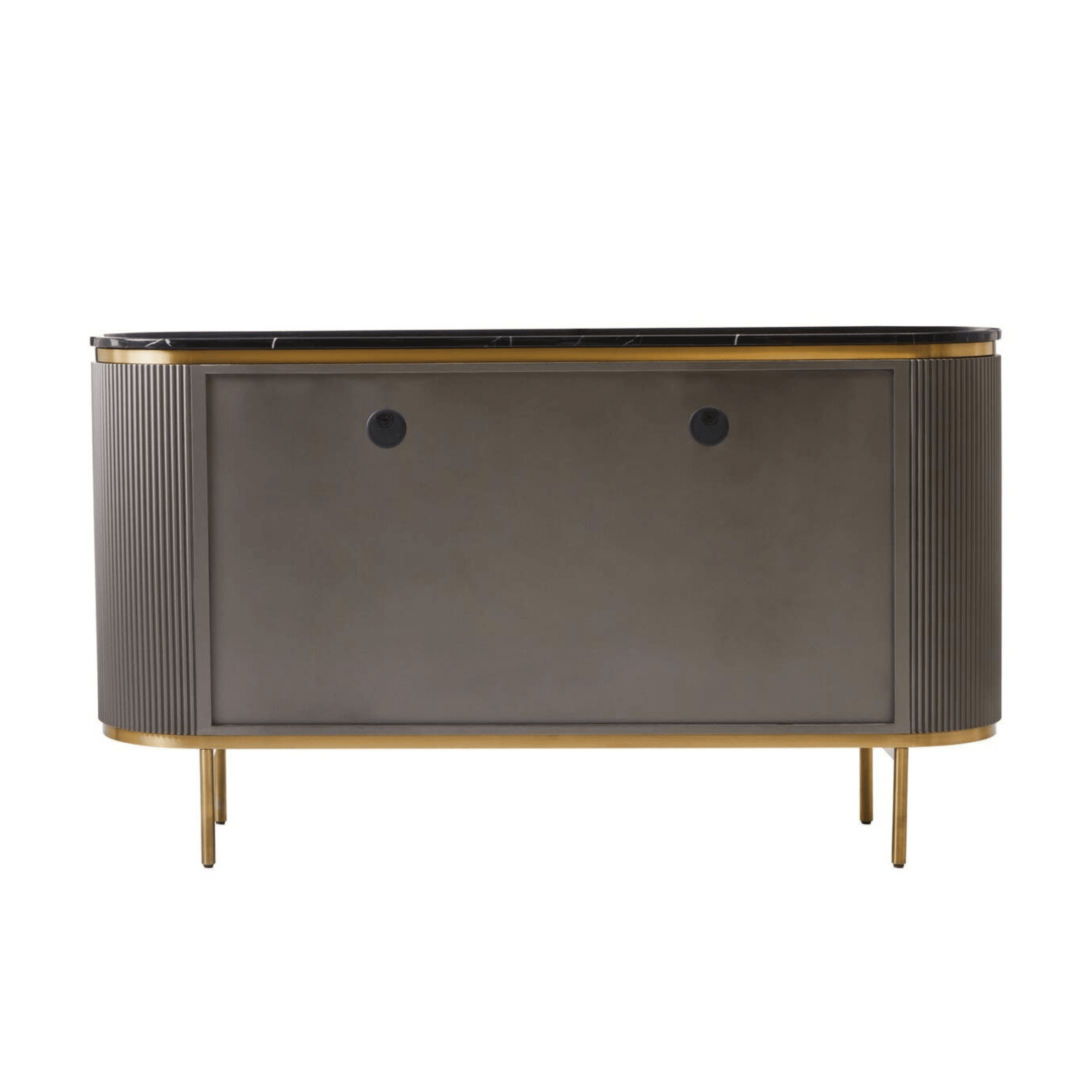 Junia Grey & Gold Ribbed 4 Door Sideboard with Black Marble Top Furniture 