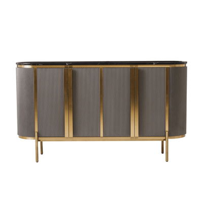 Junia Grey & Gold Ribbed 4 Door Sideboard with Black Marble Top Furniture 