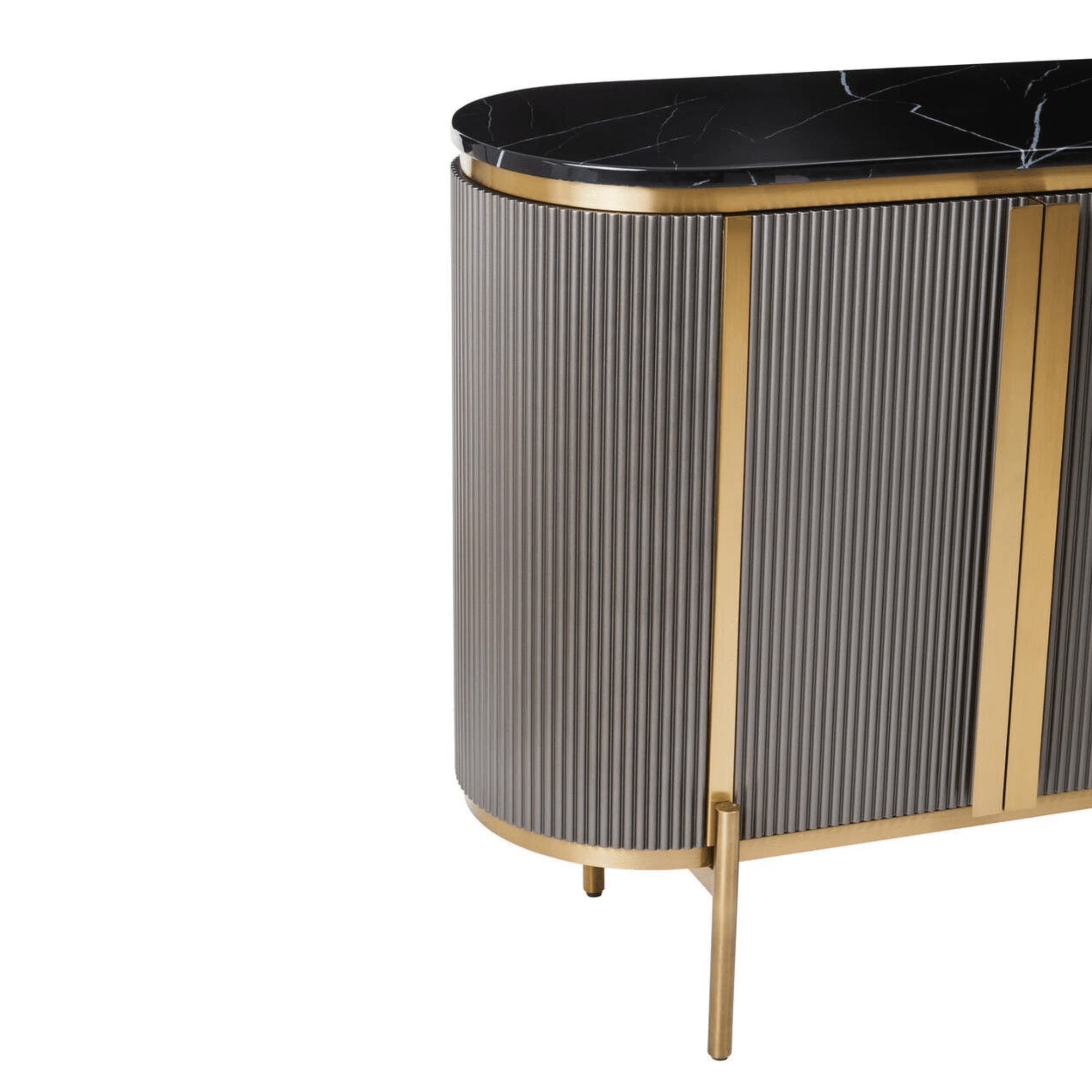 Junia Grey & Gold Ribbed 4 Door Sideboard with Black Marble Top Furniture 