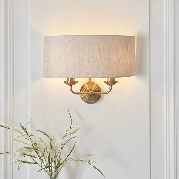 Juniper 2 Light Brass Wall Light with Neutral Shade Lighting 