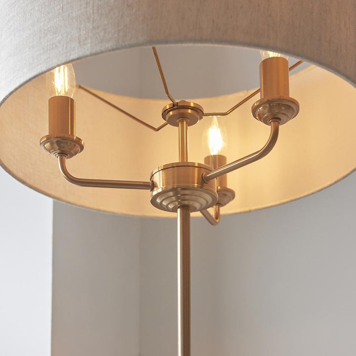 Juniper 3 Light Brass Floor Lamp with Neutral Shade Lighting 