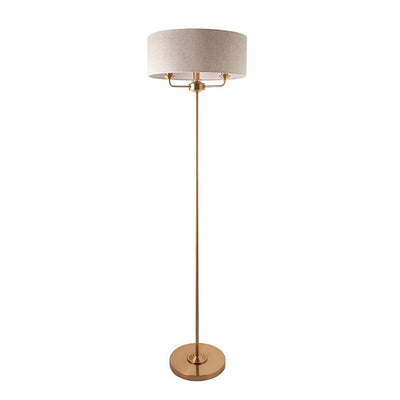 Juniper 3 Light Brass Floor Lamp with Neutral Shade Lighting 