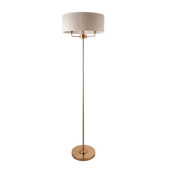 Juniper 3 Light Brass Floor Lamp with Neutral Shade Lighting 