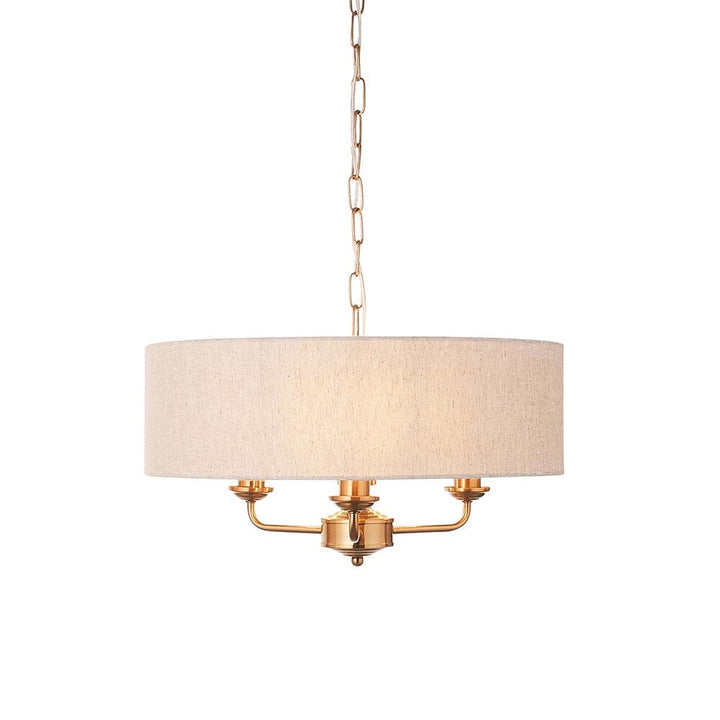 Juniper 3 Light Brass Pendant Ceiling Light with Neutral Shade Lighting 