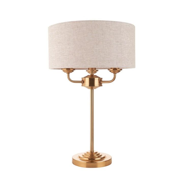 Juniper 3 Light Brass Table Lamp with Neutral Shade Lighting 