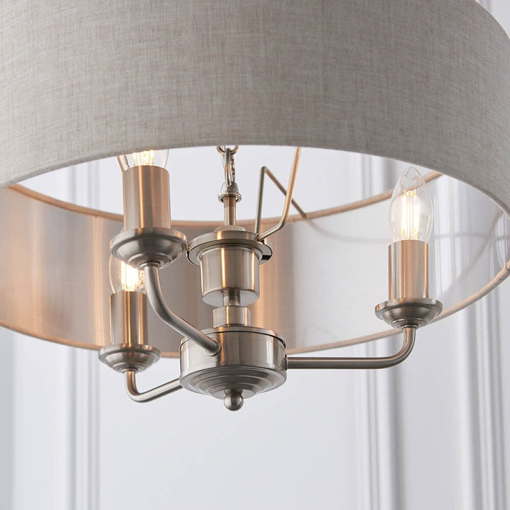 Juniper 3 Light Chrome Pendant Ceiling Light with Neutral Shade Lighting 