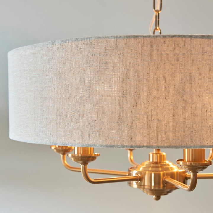 Juniper 6 Light Brass Pendant Ceiling Light with Neutral Shade Lighting 