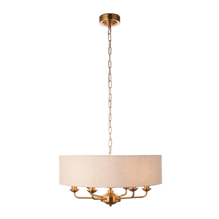 Juniper 6 Light Brass Pendant Ceiling Light with Neutral Shade Lighting 