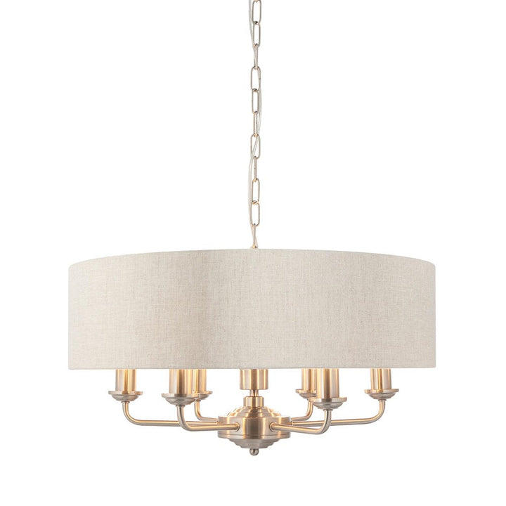 Juniper 6 Light Chrome Pendant Ceiling Light with Neutral Shade Lighting 