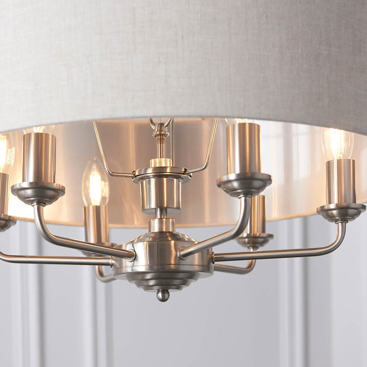 Juniper 6 Light Chrome Pendant Ceiling Light with Neutral Shade Lighting 